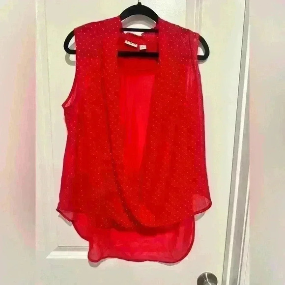 Size Large Cato True Red Sheer Faux Wrap Front Deep V-Neck Blouse - Picture 1 of 4